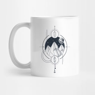 Creative Illustration In Geometric Style. Adventure, Nature, Travel, Mountains And Crystals Mug